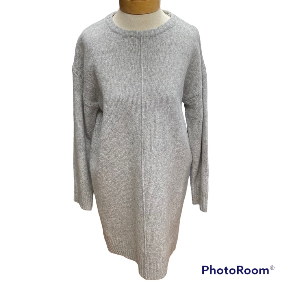 Newbury Kustom Sweater Tunic Dress Gray Small Ribbed Trim Crewneck Long Sleeve